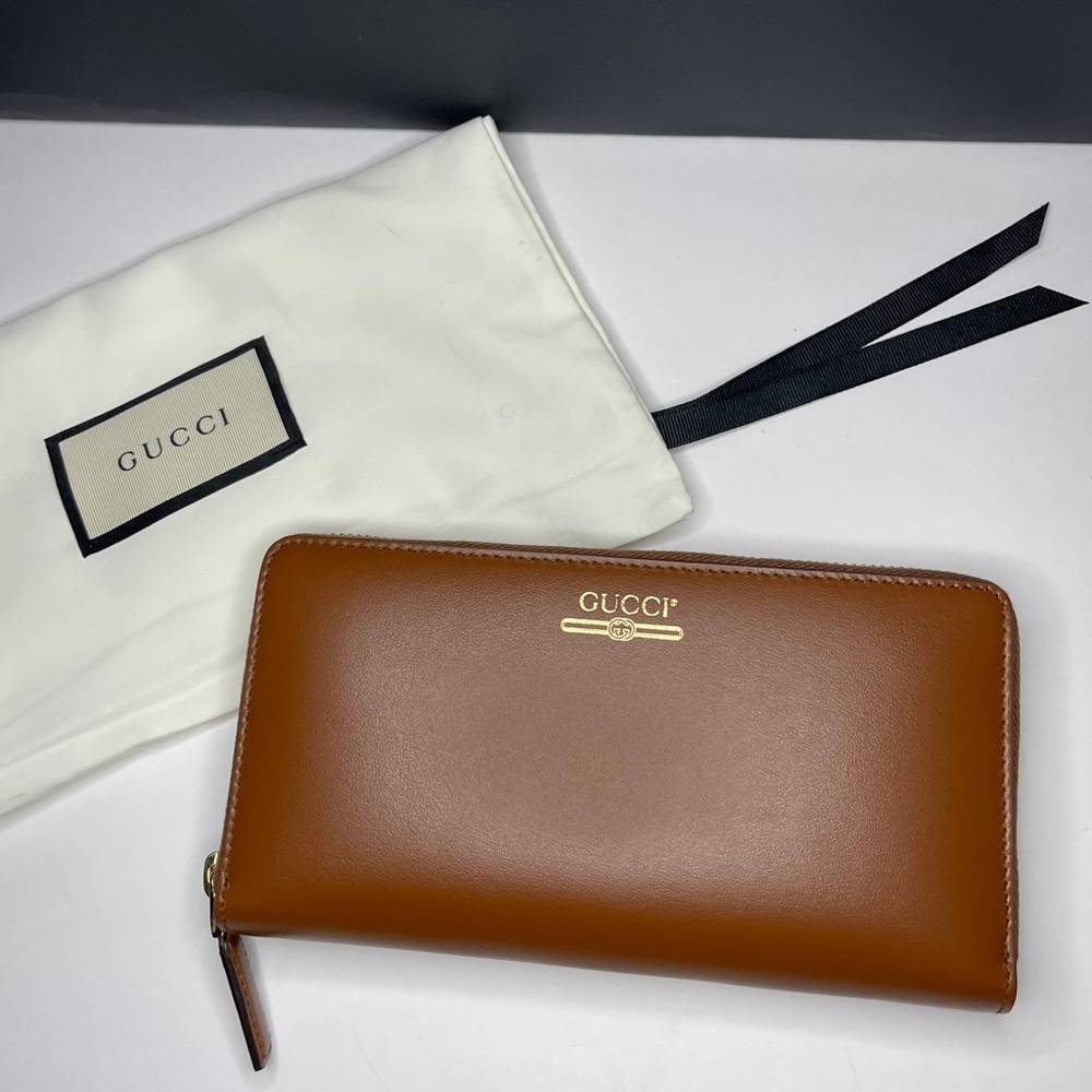 GUCCI VINTAGE LOGO BROWN LEATHER WALLET
